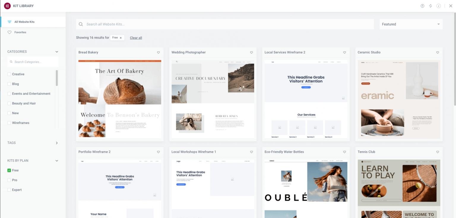 Plantillas o template kits para Elementor Sebasweb