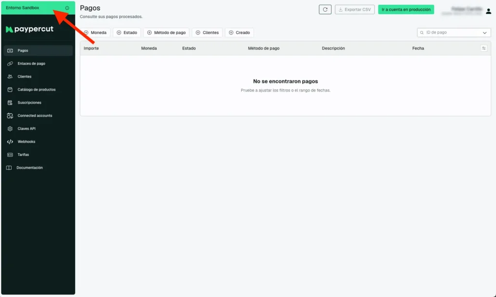 Entorno sandbox-paypercut